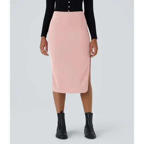 NWT Halara Ribbed High Waisted Bodycon Midi Casual Skirt Mellow Rose Medium - Picture 11 of 15